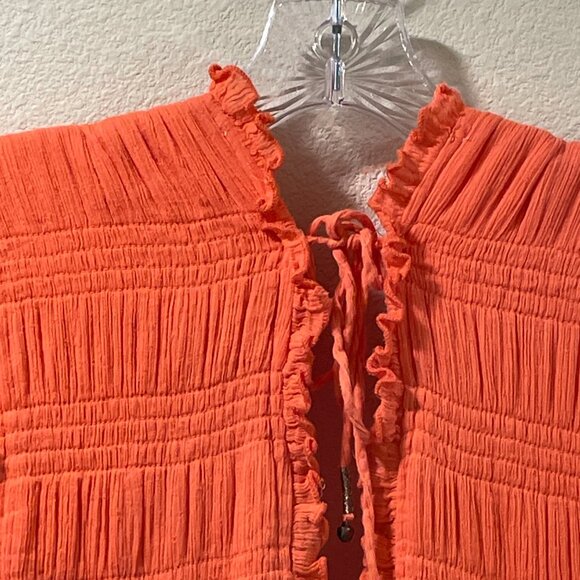 FREE PEOPLE "Antoinette" Deep V Sleeveless Baby Doll Boho Mini Dress, Orange - L - Picture 4 of 12